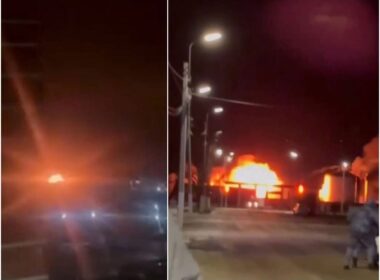drones attack two refineries oil depot russia · post fires erupt russian energy facilities during overnight drone attacks 13 2025 left afipsky refinery krasnodar krai right urupinsk volgograd oblast afipsky-left-uryupinsk-right