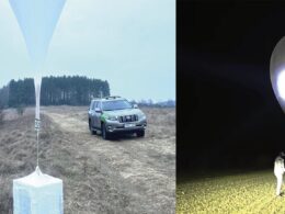 Smuggling balloons from Belarus: contraband cargo landed in field (left), night vision of launch preparation (right)
