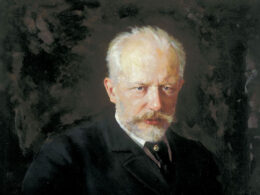 Russian composer Pyotr Tchaikovsky (1840–1893). Fragment of his lifetime portrait by Nikolai Kuznetsov. Illustrative image.