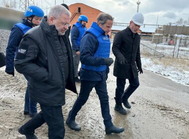 IAEA Director General Rafael Mariano Grossi tours damaged Kyivska electrical substation with Ukrainian Energy Minister Herman Halushchenko and officials on February 4, 2025. Halushchenko resigned nine months later amid $100 million corruption investigation