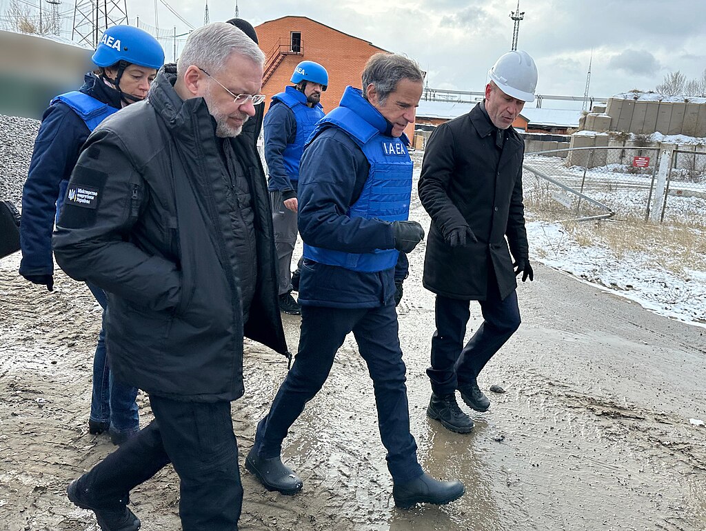 IAEA Director General Rafael Mariano Grossi tours damaged Kyivska electrical substation with Ukrainian Energy Minister Herman Halushchenko and officials on February 4, 2025. Halushchenko resigned nine months later amid $100 million corruption investigation