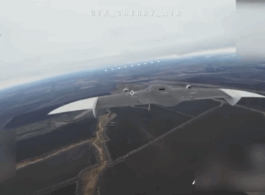 Russian "Knyaz Veshchiy Oleg" reconnaissance drone as seen from a Ukrainian "General Chereshnya AIR" interceptor drone, just before strike. Screenshot from video: General Chereshnya