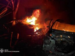 russian drones damage infrastructure odesa kryvyi rih derail train zhytomyr oblast · post aftermath drone strike dnipropetrovsk cars burning near damaged building фото управління дснс у дніпропетровській області strikes last