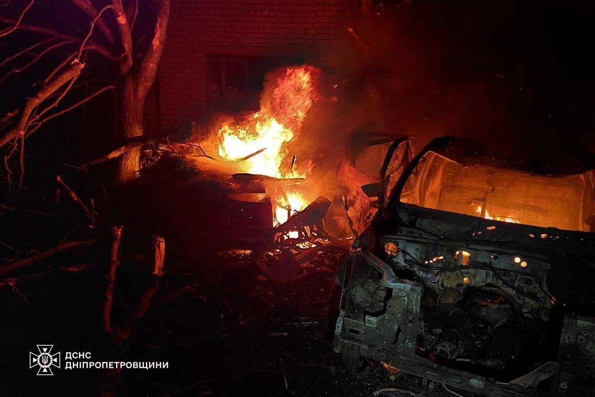 russian drones damage infrastructure odesa kryvyi rih derail train zhytomyr oblast · post aftermath drone strike dnipropetrovsk cars burning near damaged building фото управління дснс у дніпропетровській області strikes last