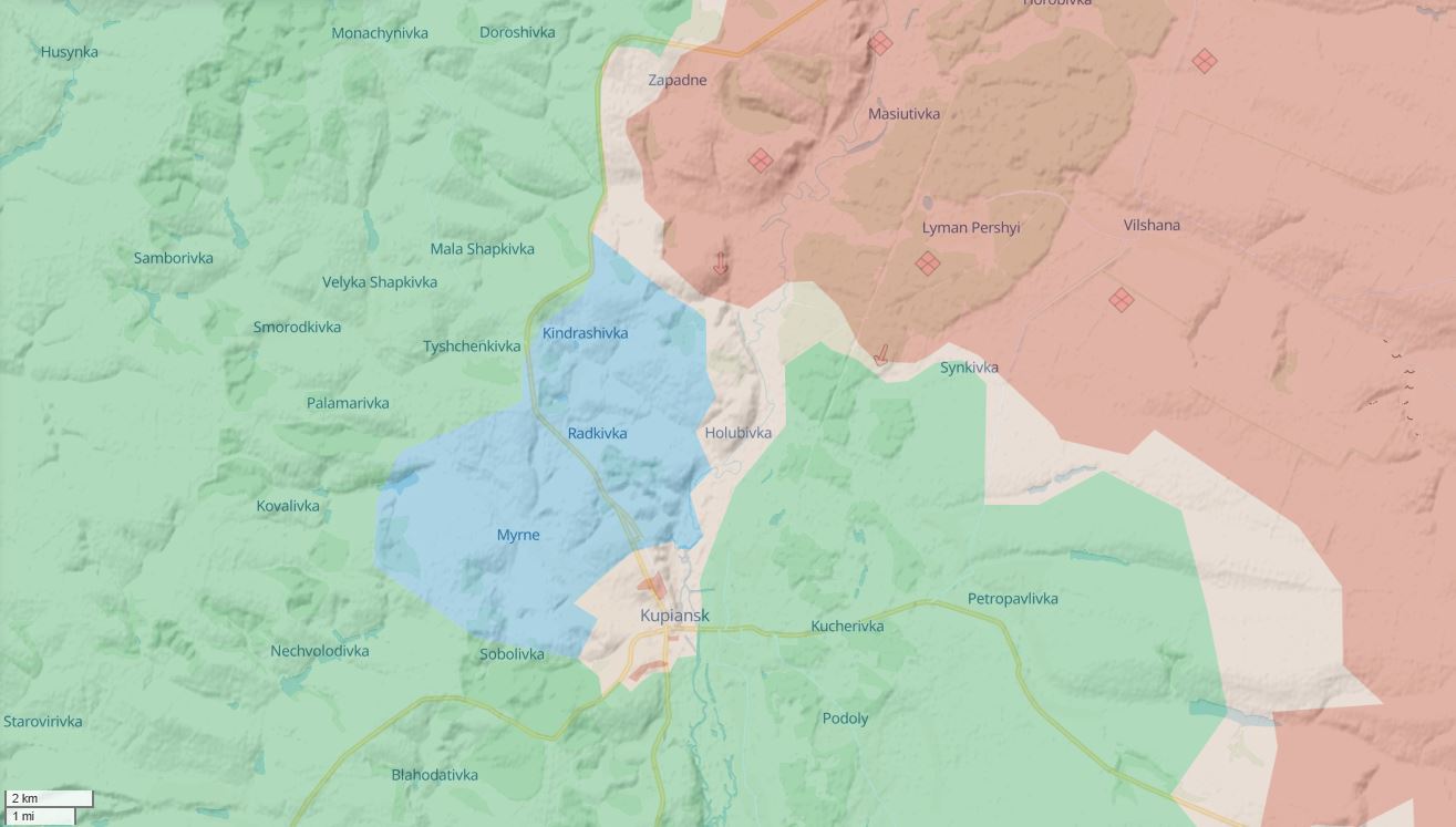 Ukraine cho biết quân đội của họ đã bao vây tàn quân Nga còn lại. Kupiansk đã giải phóng các làng lân cận (bản đồ video) · Bài đăng Tình hình chính phủ ngầm xung quanh tỉnh Kharkiv 12 2025 Khu vực màu xanh đánh dấu những thắng lợi gần đây của Ukraine Khu vực màu đỏ hiển thị