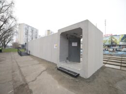 Kyiv's first mobile bomb shelter, installed December 2025. Photo: Timur Tkachenko