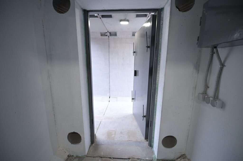 Interior of Kyiv's first mobile bomb shelter, installed December 2025. Photo: Timur Tkachenko