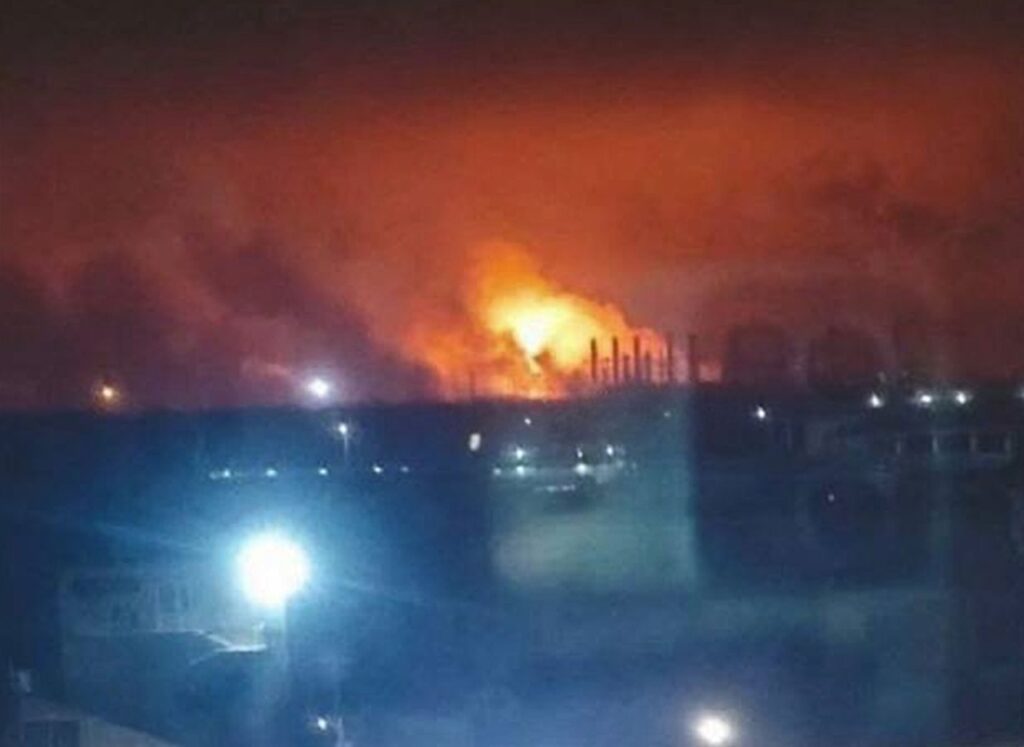 drone raid hits russian explosives-linked chemical plant stavropol krai overnight · post flames rise direction nevinnomyssk azot russia’s following attack early hours 4 2025 exilenova+ (1) ukraine news ukrainian reports