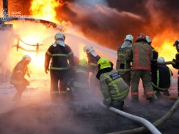 Emergency workers on site of a Russian strike on energy infrastructure in the Kremenchuk region, Poltava Oblast. Photo: DSNS Poltava Oblast