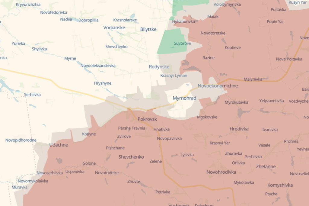 Frontline around Pokrovsk and Myrnohrad, Donetsk Oblast, Ukraine, 11 December 2025. Map: DeepState