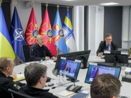 Ukrainian Defense Minister Denys Shmyhal speaks at the 32nd Ramstein-format meeting on Ukraine military aid, December 2025
