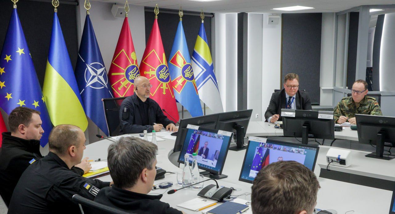 Ukrainian Defense Minister Denys Shmyhal speaks at the 32nd Ramstein-format meeting on Ukraine military aid, December 2025