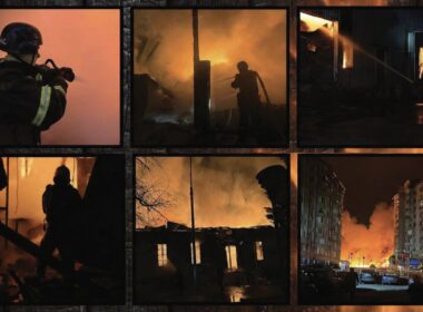 Ukrainian firefighters battle blazes caused by Russia's drone and missile attack overnight into 6 December 2025. The barrage of 704 aerial weapons struck energy facilities, residential buildings, and infrastructure across ten oblasts