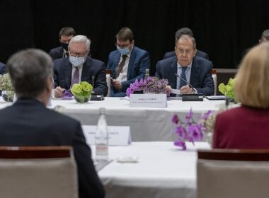 Russian Deputy Foreign Minister Sergey Ryabkov and Foreign Minister Sergey Lavrov at diplomatic talks in Geneva