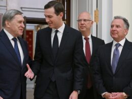 Kremlin aide Yuri Ushakov, Jared Kushner, Russian envoy Kirill Dmitriev, and US envoy Steve Witkoff at diplomatic meeting