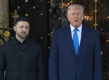 trump still claims putin “serious about peace” downplays russian strikes · post ukrainian president volodymyr zelenskyy (left) donald give comments press mar-a-lago florida 28 2025 (right) giving ukraine news reports