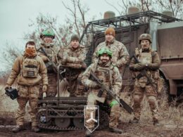 ukraine’s war logistics go robotic battle zones · post ground drone operators front dzura armored vehicle 2025 оператори нрк на тлі бронемашини джура рік фото 12 бригада нгу азов several