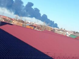 drone attack ignites massive fire russian oil hub near crimea · post thick plumes smoke rise temryuk port area krasnodar krai morning 25 2025 following overnight strike резервуары порта в