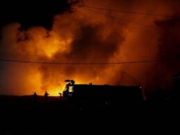 kyiv woke up cold dark again after russia fired 300+ more drones dozens missiles power facilities · post fire rages industrial site poltava oblast following russian attack 20 2026 січня