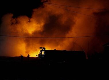 kyiv woke up cold dark again after russia fired 300+ more drones dozens missiles power facilities · post fire rages industrial site poltava oblast following russian attack 20 2026 січня