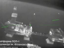 ukraine hits russian oil platforms again — time three once all 950+km frontline caspian sea (video map) · post offshore platform filanovsky field during ukrainian deep strike 11 2026 capture