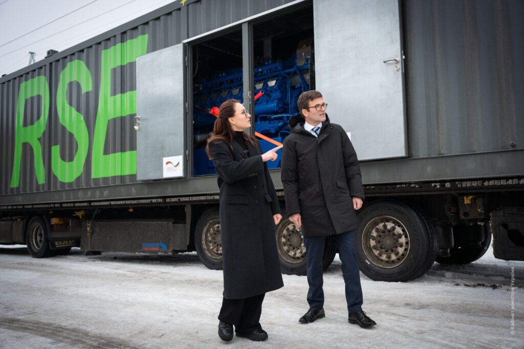 Ukrainian Prime Minister Yulia Svyrydenko and German Ambassador Heiko Thoms receive the first shipment of energy equipment from Germany's €120 million winter aid package. Photo: German Embassy in Ukraine.