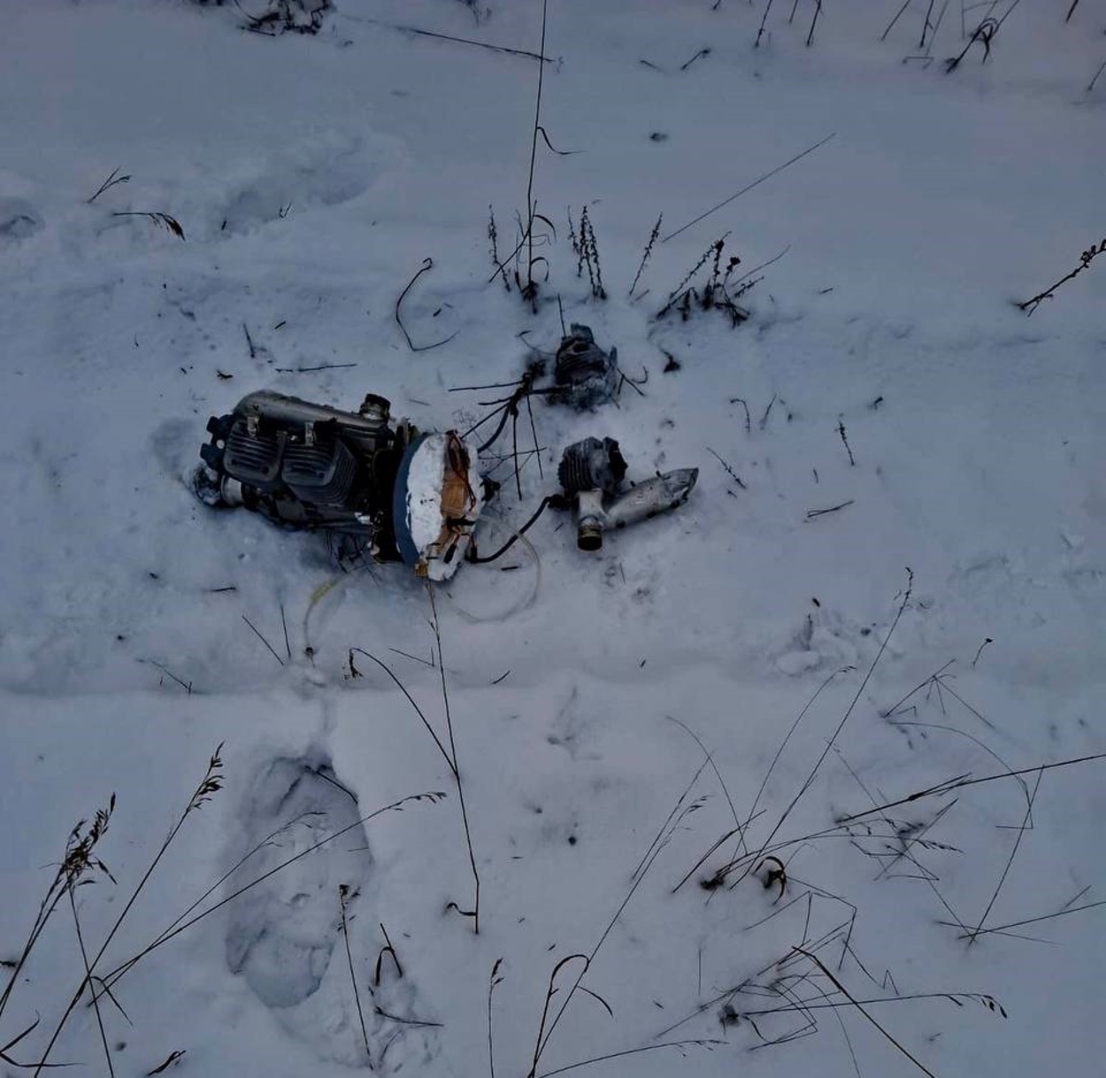 The wreckage of the BM-35 drone