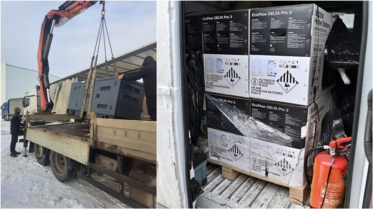 czechs rush $47 million gear keep lights kyiv kharkiv · post generators being loaded onto truck ecoflow battery stations prepared delivery ukraine 2025 czechs-aid czech citizens civic organizations have raised