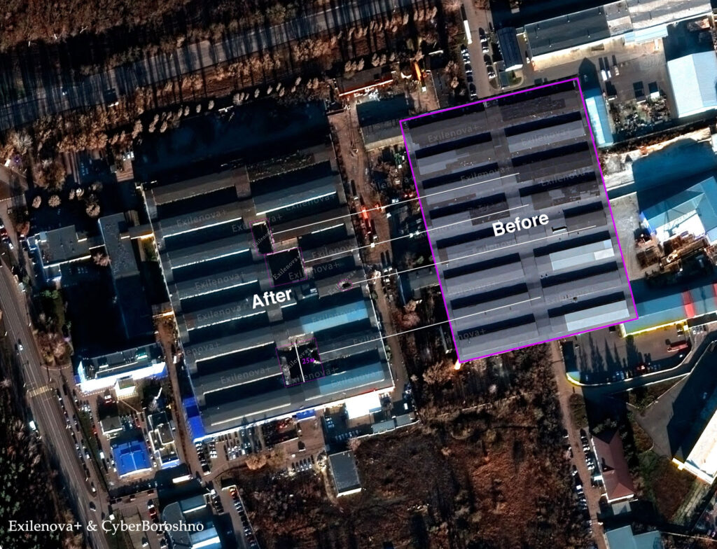 satellite imagery confirms ukraine's flamingo missiles scored 4/4 hits russian skif-m factory tied su-57 production (photos map) · post belgorod before after ukrainian missile strike 23 2025 exilenova+ flamingo-skif cruise