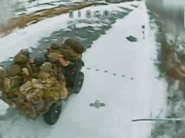 Russian quad bike assault group seen through a Ukrainian drone moments before strike, near Yampil, Donetsk Oblast. Screenshot from video: UA Land Forces, 6 January 2026