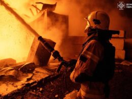 Emergency workers responding to a blaze following a Russian attack in Odesa Oblast, Ukraine. Photo: DSNS Odesa
