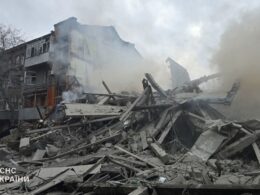 Emergency workers responding to the site of a Russian missile strike on Kharkiv, 2 January 2026. Photo: Volodymyr Zelenskyy