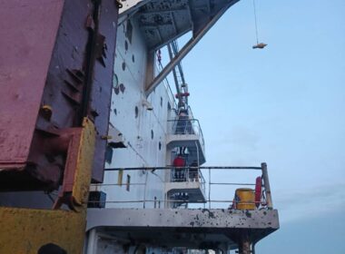 Damage to a civilian cargo vessel after Russian strikes near the ports of Odesa and Chornomorsk on 9 January 2026. Photo: Oleksii Kuleba