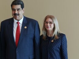 Nicolás Maduro and Cilia Flores in formal attire at diplomatic event in 2019