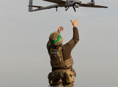 A Ukrainian soldier with a drone. Source: SBS