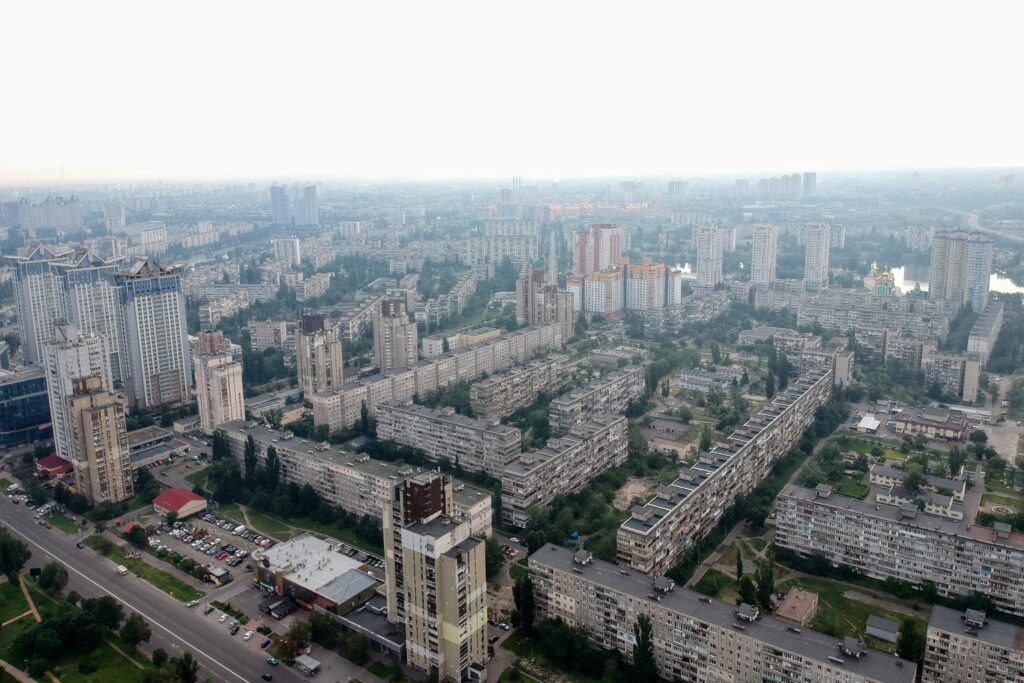 Aerial view of Kyiv's Berezniaky district, 2018. Photo via Wikimedia Commons
