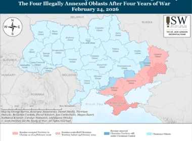 isw battlefield realities disprove russia's claim ukrainian defeat inevitable · post russian-occupied territory ukraine 24 2026 failure seize remaining four illegally annexed oblasts after years full-scale war 20260224_fouryearanniversarymap1 reported fifth