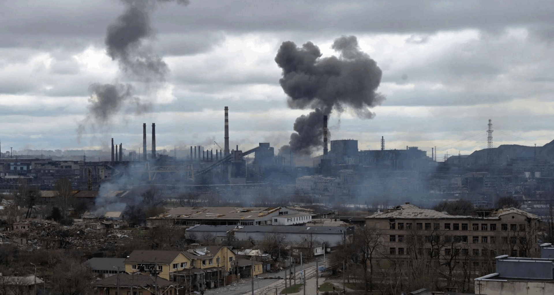 smoke rises over azovstal steel plant in mariupol, may 2022