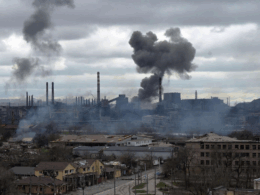 smoke rises over azovstal steel plant in mariupol, may 2022