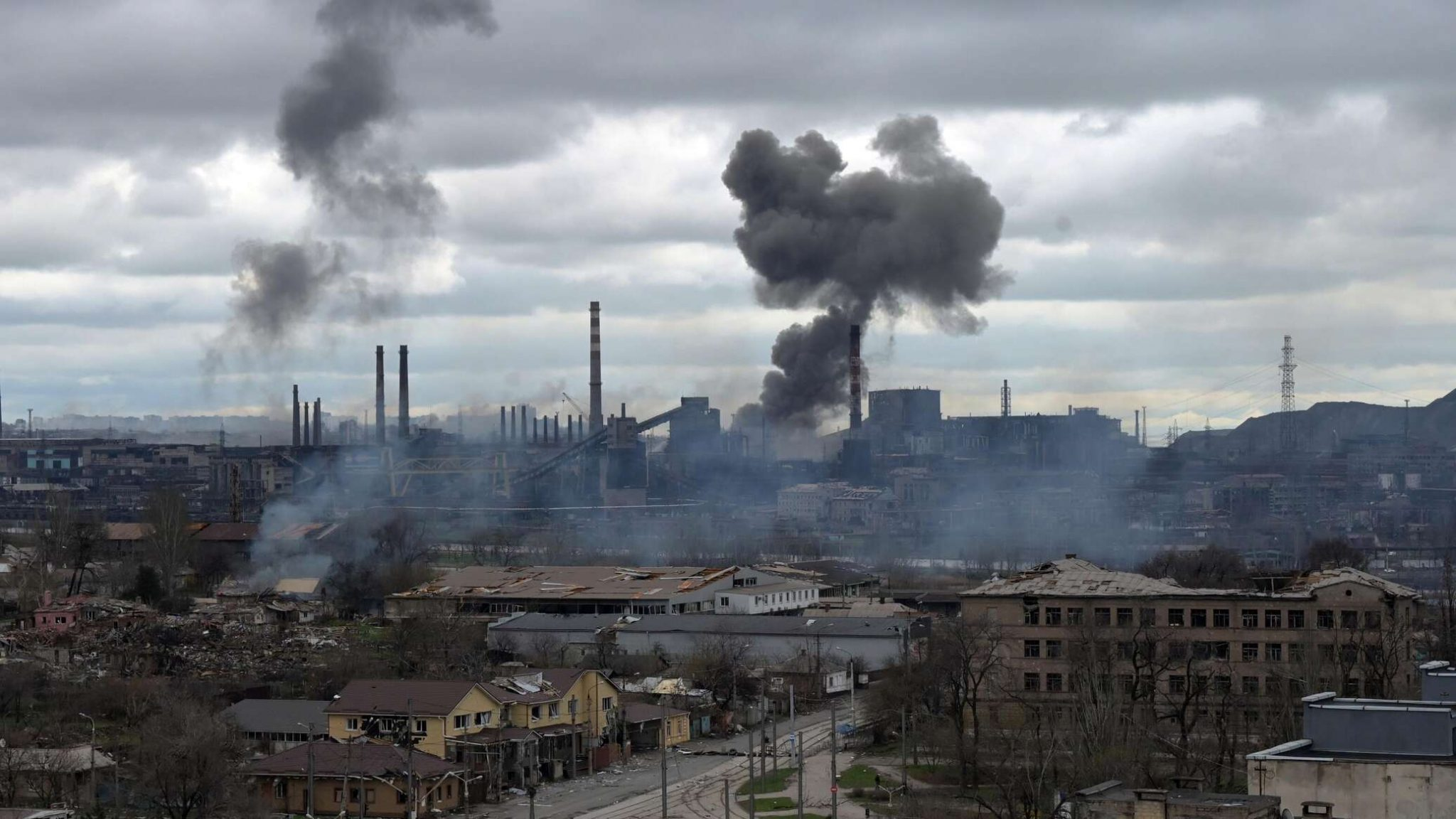 smoke rises over azovstal steel plant in mariupol, may 2022