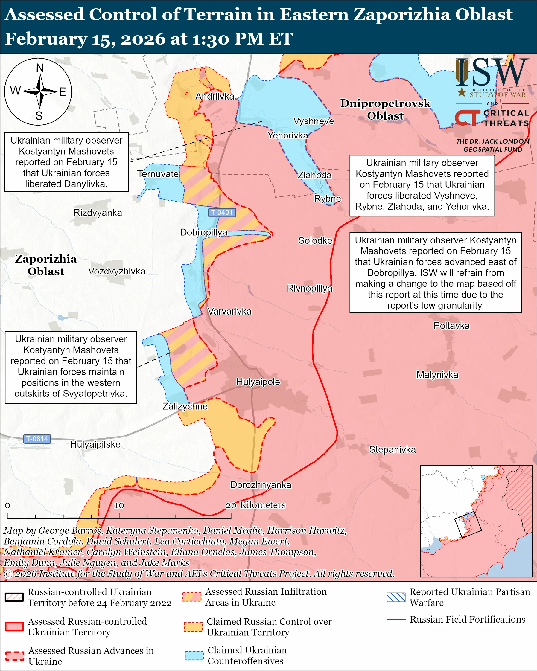 russia spent two months advancing zaporizhzhia oblast — ukraine clawed back up 95 km week · post assessed control terrain eastern 15 2026 eastern-zaporizhia-february-15-2026 ukrainian forces have pushed russian some
