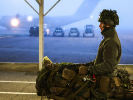 French paratrooper prepares to board A400M during Exercise Orion in France, February 2026