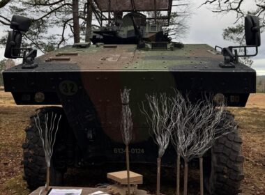 A French VBCI vehicle with dandelion armor.