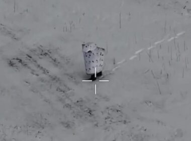 A Russian soldier wearing 'penguin' camouflage.