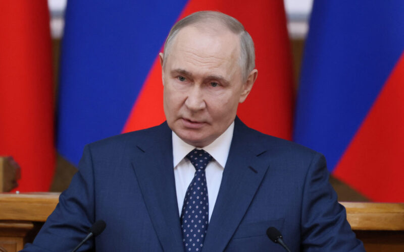 Russian President Vladimir Putin delivers a speech during а meeting of the Federal Assembly's Council of Legislators in Saint Petersburg, Russia April 28, 2025. Sputnik/Mikhail Metzel/Pool via REUTERS ATTENTION EDITORS - THIS IMAGE WAS PROVIDED BY A THIRD PARTY.