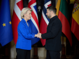 ursula von der leyen and volodymyr zelenskyy at the meeting of the coalition of the willing