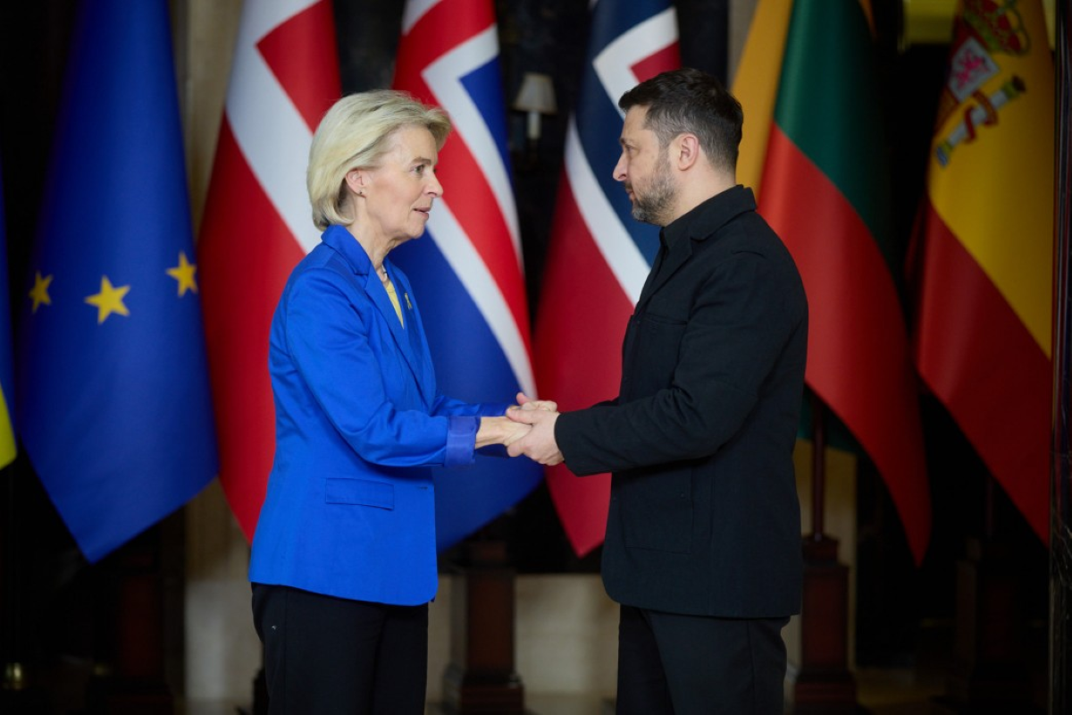 ursula von der leyen and volodymyr zelenskyy at the meeting of the coalition of the willing