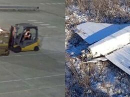 DHL fire in Birmingham, UK, suspected to be Russian sabotage. Right: Russian drone that violated Polish airspace