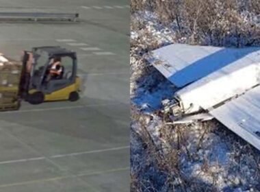 DHL fire in Birmingham, UK, suspected to be Russian sabotage. Right: Russian drone that violated Polish airspace
