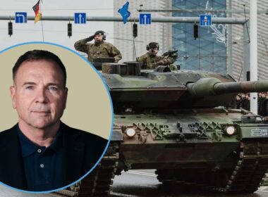 Lt. Gen. Ben Hodges (ret.) warns Germany's Suwalki Gap wargame missed the war Russia is already fighting. Background: German Leopard 2 tank of NATO's enhanced Forward Presence battlegroup in Lithuania